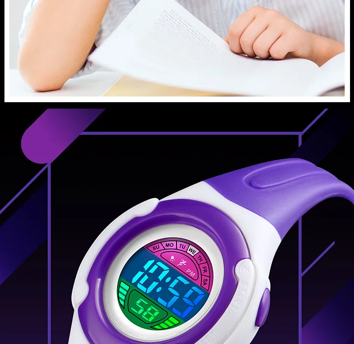 SKMEI Luminous Children Watch Fashion Digital Back Light 5Bar Waterproof Buckle Student Running Wristwatch Gril Boy Gift