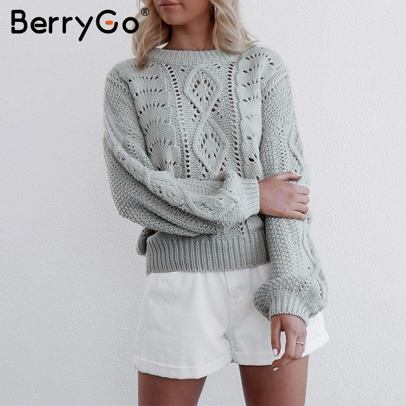 BerryGo повседневный вязаный свитер с вырезом Женский Осенний пуловер