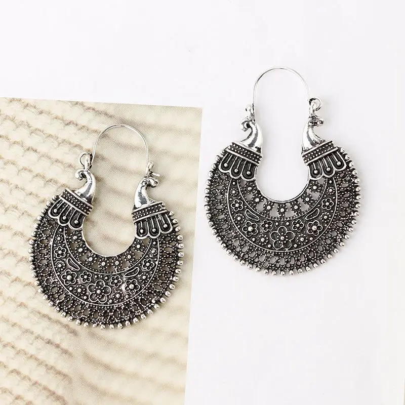 Длинные висячие серьги серебристого цвета этнические серьги-кольца из органзы