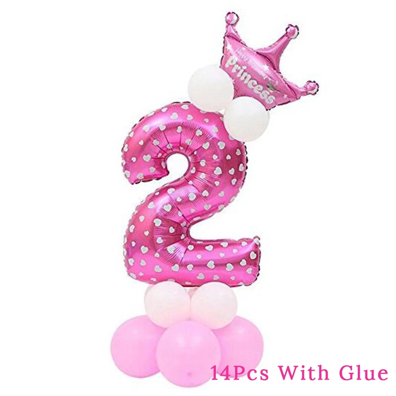 14Pcs Pink 2 Cyuan, 14 шт., наборы шариков для девочек и мальчиков, с цифрами, с днем рождения, воздушные шары для дня рождения, украшения для вечеринки, Детские цифры, фольга, вечерние шары - Цвет: 14Pcs Pink 2