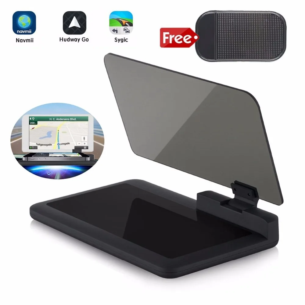 

Head-up Display GPS Navigation Car Dash Mount Cell Phone Holder Reflective Film, Vehicle HUD Smartphone Holder Mount for iPhone