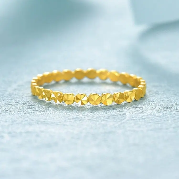Цельное кольцо из желтого золота 24 K, кольцо с алмазной огранкой, Размер 7