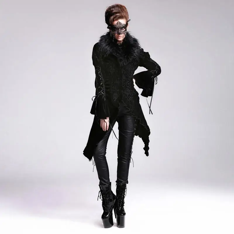 Devil Fashion Women's Asymmetric Vintage Goth Fur Collar Coat CT011 | Женская одежда
