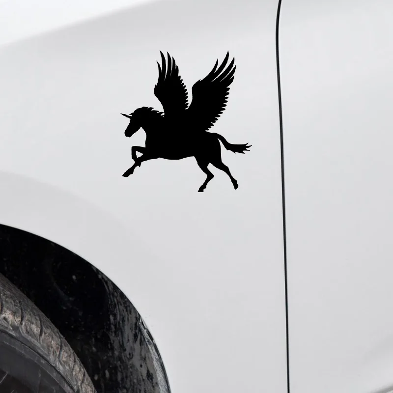 YJZT 11.6*12.4CM Handsome Flying Unicorn Angel Pray Decal Black/Silver Covering The Body Silhoutte Car Sticker Vinyl C20-1570 | Автомобили