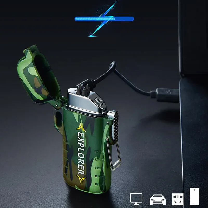 USB зарядка двойная дуговая Зажигалка Водонепроницаемая плазменная Зажигалка для спорта на открытом воздухе кемпинг ветрозащитные беспламенные зажигалки