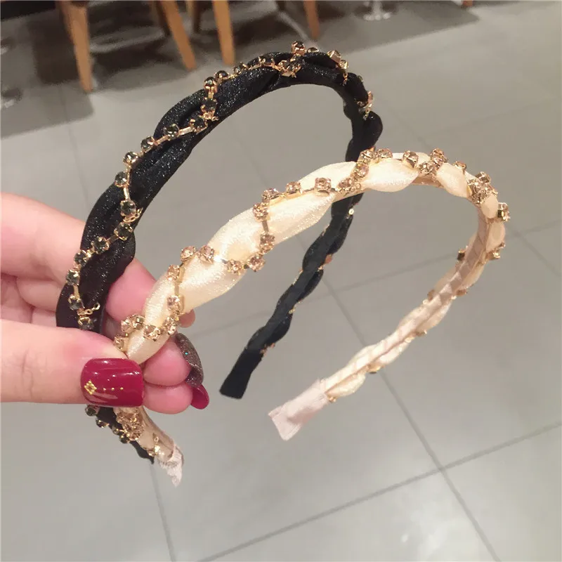 2021 New Women Diamond Pearl Hair bands Cross Chiffon Headband Head Holder Korean Elegant Crystal Headwear for Girls Womens |