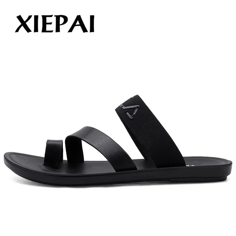 Кожаные сандалии мужские повседневные летние туфли с открытым носком дышащие