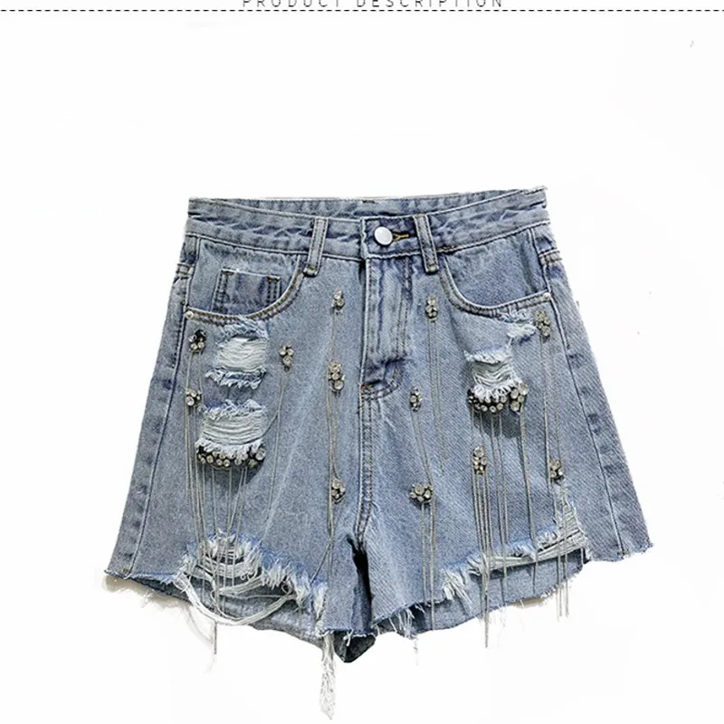 

Женские джинсовые шорты с высокой талией, модные роскошные шорты с бахромой и бисером, лето 2019