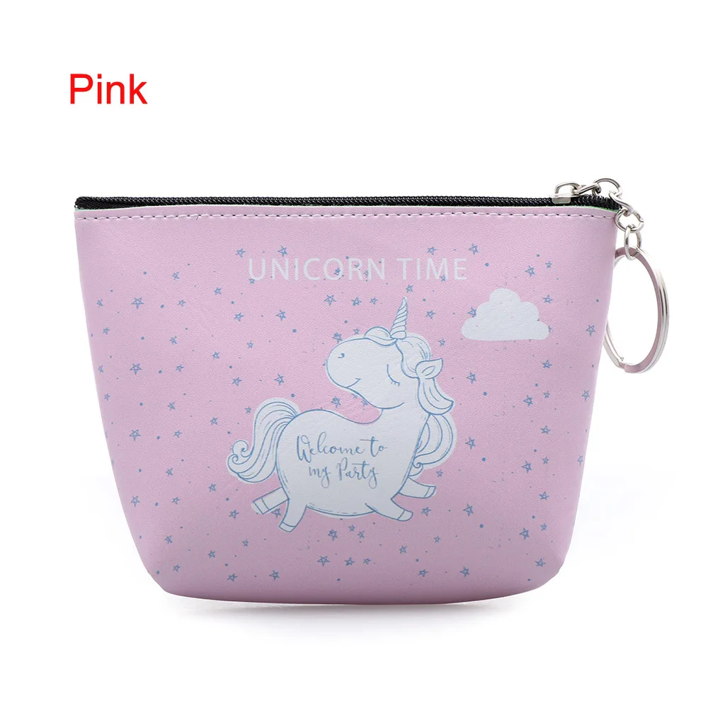 Pink Bag Женские мини портативные сумки с принтом Совы/единорога/фламинго, модный кошелек для монет, держатель для карт, кошелек, чехол для ключей, сумка для макияжа с героями мультфильмов - Цвет: Pink Bag