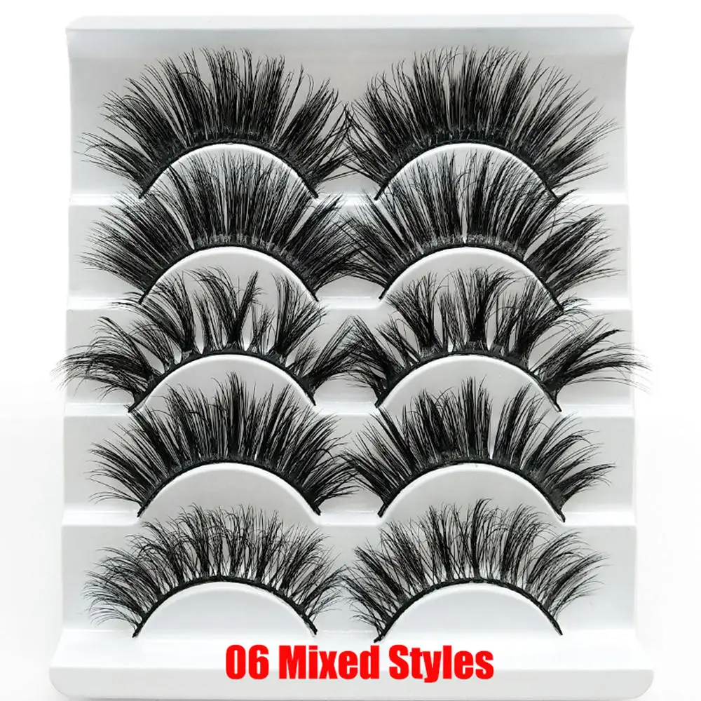 06 mixed Styles 5 пар 3D накладные ресницы из искусственной норки, расклешенные длинные объемные натуральные толстые ресницы для наращивания, большие инструменты для макияжа глаз - Цвет: 06 mixed Styles
