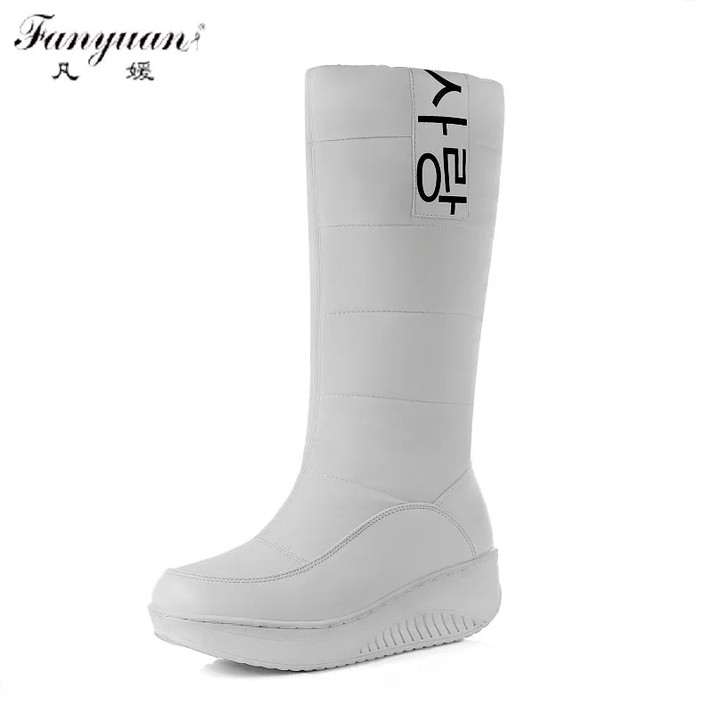

Snow boots Discount Winter Women Shoes Height Intreasing Round Toe Slip-On Solid Plush Korean Style Female Mid-Calf Snow Boots