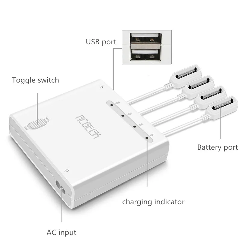 6 в 1 зарядное устройство 4 порта батареи + 2 USB дистанционное управление мобильного