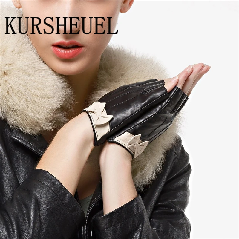 KURSHEUEL Женские кожаные перчатки без пальцев для езды на мотоцикле фитнеса