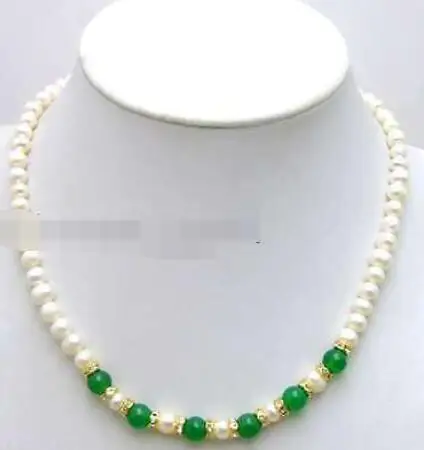 Продажа 6 7 мм белый натуральный пресноводный жемчуг и 8 зеленый нефрит 17 &quotNecklace