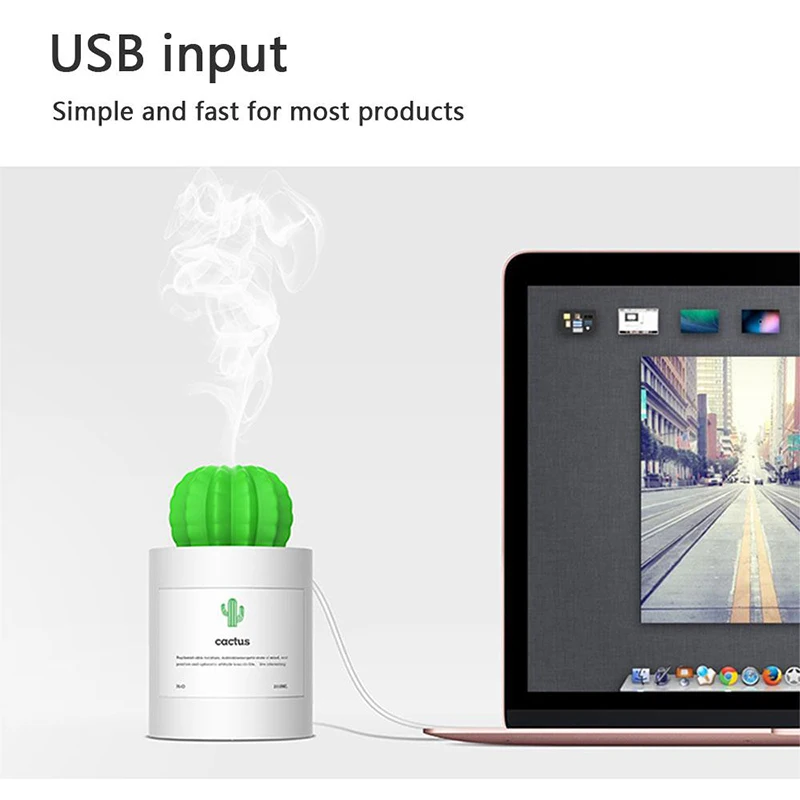 280ML Portable USB Cactus Air Humidifier Ultrasonic Humidifier Air Nebulizer Aromatherapy Bulk Household Car Aroma Nebulizer