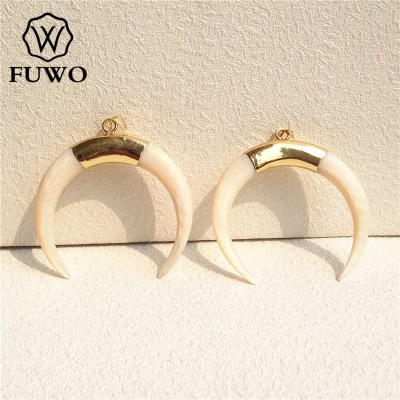 FUWO большой размер Модный натуральный белый полумесяц Кулон 24K золото