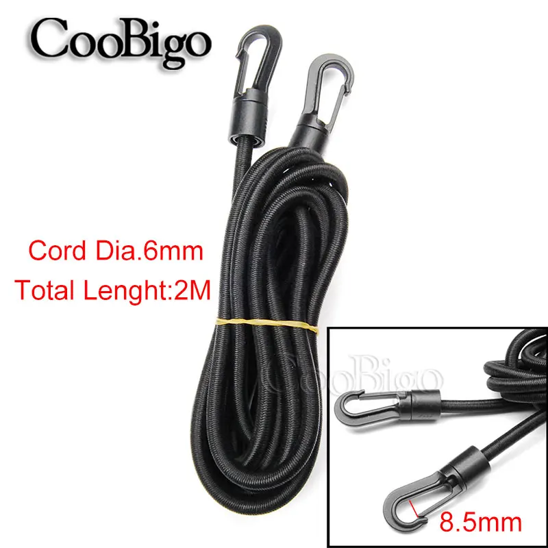 Dia.6mm Bungee Tie 1 шт. упаковка 2 м сверхмощный Эластичный банджи шок шнур ремень стрейч пластиковый крюк автомобильный багаж палатка Каяк Лодка каноэ велосипеды веревка галстук - Цвет: Dia.6mm Bungee Tie