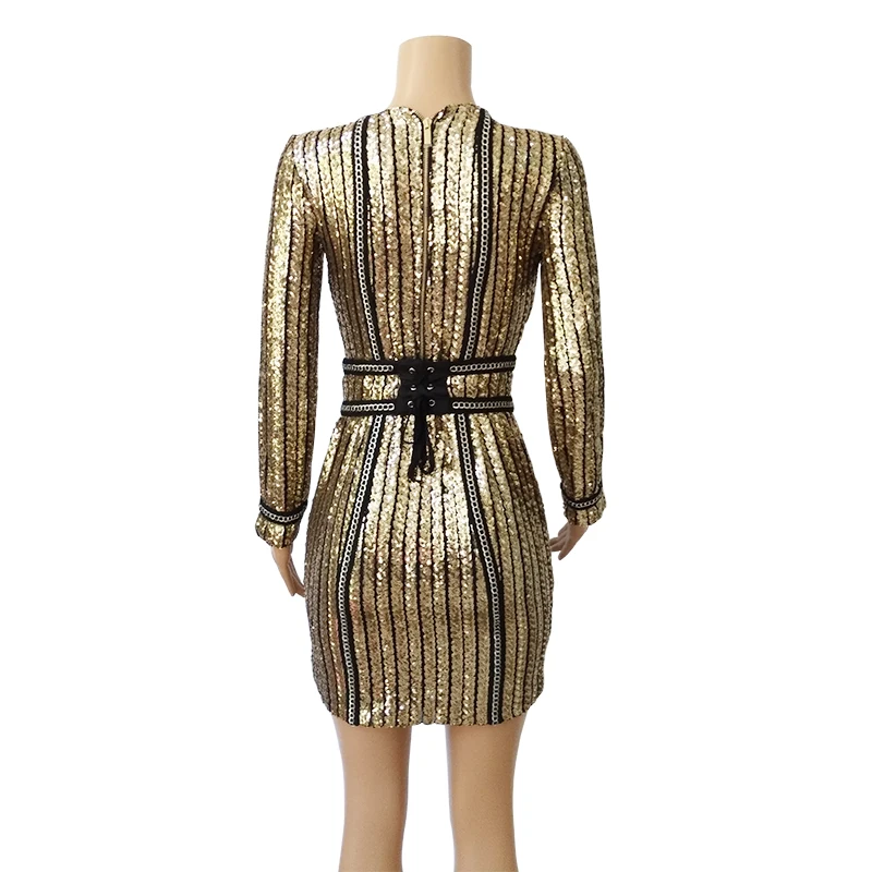 Новинка 2017 пикантные женские Мини упругой полный рукав все блестками сверкающих