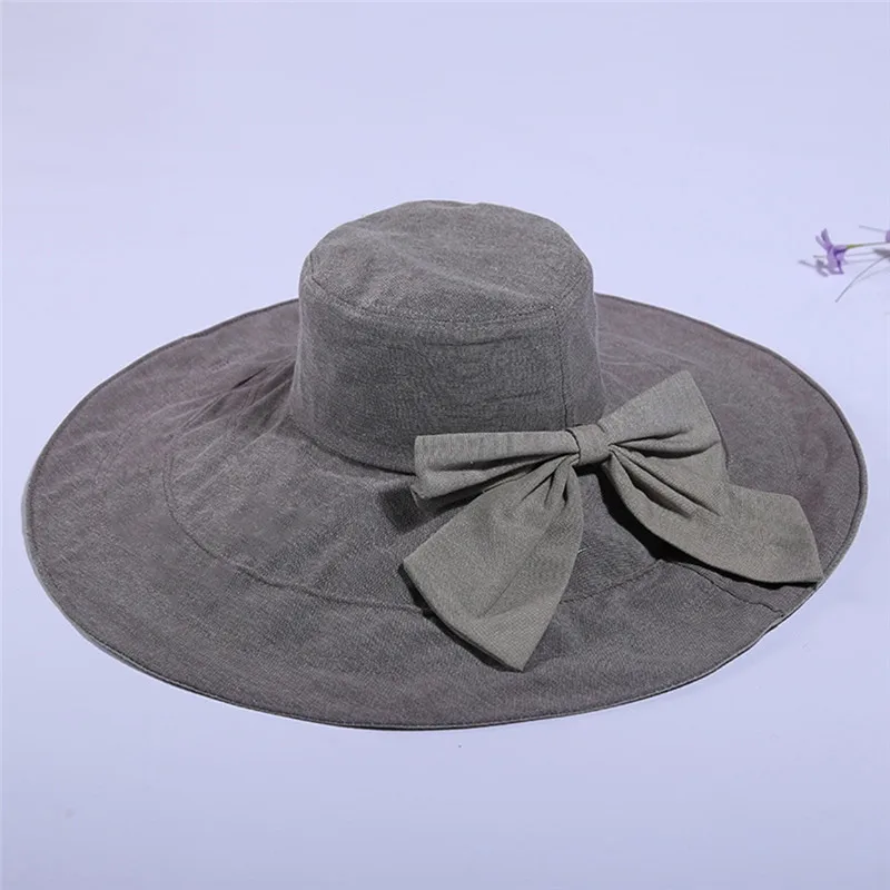 

5 Colors Retro Women Big Bowknot Folding Sun Hat Summer Wide Sunscreen Anti-uv Biking Beach Wide Brim Cap Female