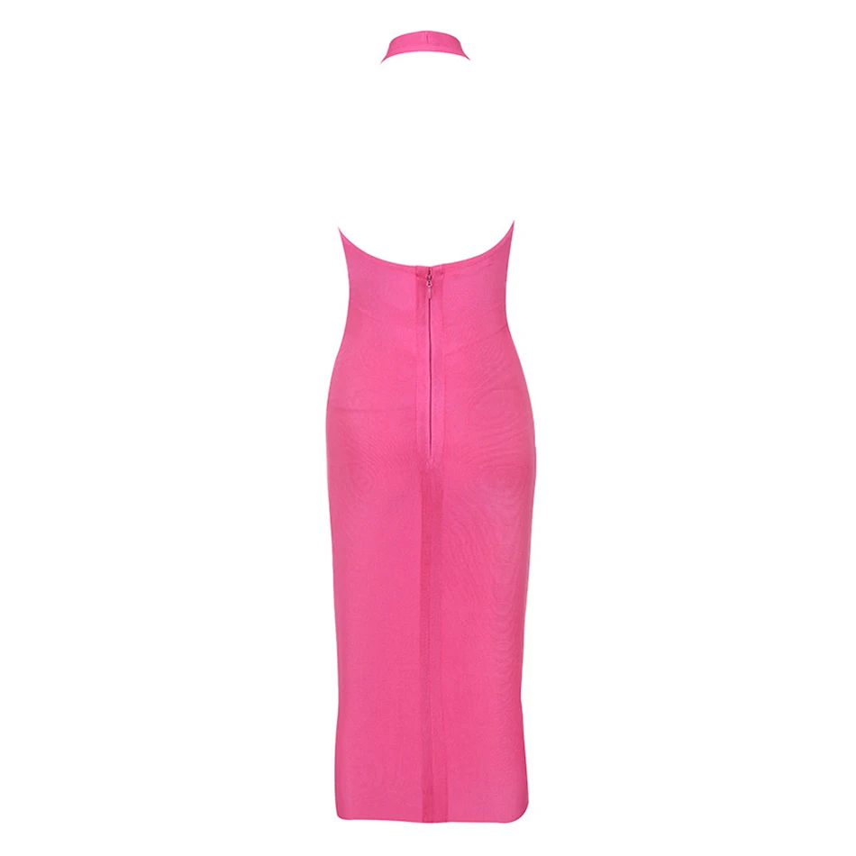

High Quality Women's 2020 Summer New Rose Red Sleeveless V-neck Halter Body Tattoo Print Bandage Dress Sexy Club Party Dress