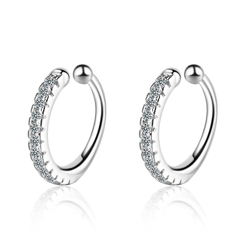 white gold JYouHF Простые Модные 925 пробы серебряные клипсы без пирсинга ювелирные изделия однорядные инкрустационные циркониевые серьги-манжеты - Окраска металла: white gold
