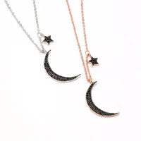 re fashion black crystal star curved crescent moon pendants necklaces for women rose gold color chain jewelry l40