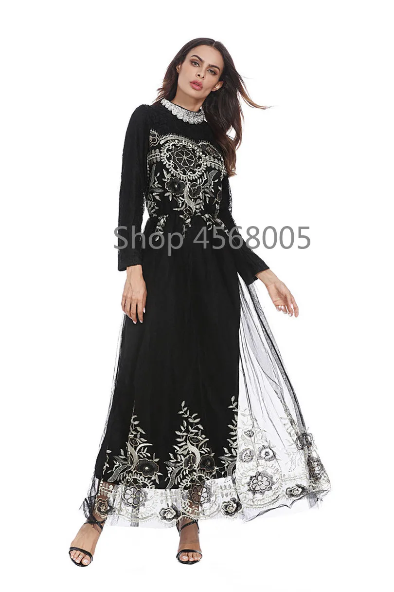 Новое Элегантное мусульманское платье abaya кружевное сшитое мусульманская одежда