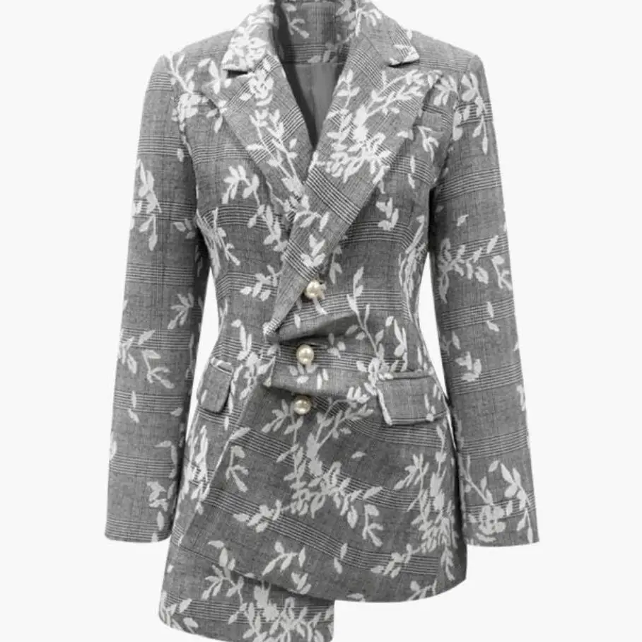 

European style fashion brand good quality embroidery plaid blazer female autumn new irregular pearl coat outerwear tops gx1333