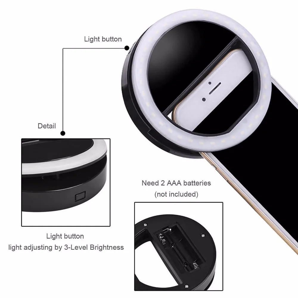 LED Tragbare Fotografie Flash Light Up Selfie Lichtlampe Telefon Ring licht Nacht video для iPhone X 8 Plus Samsung S9 S8|Переходники