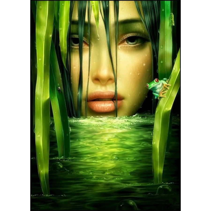 

5D DIY Diamond Embroidery Cross Stitch Green Seaweed and Women Face Diamond Painting Full Square Drill Rhinestone Mosaic Picture