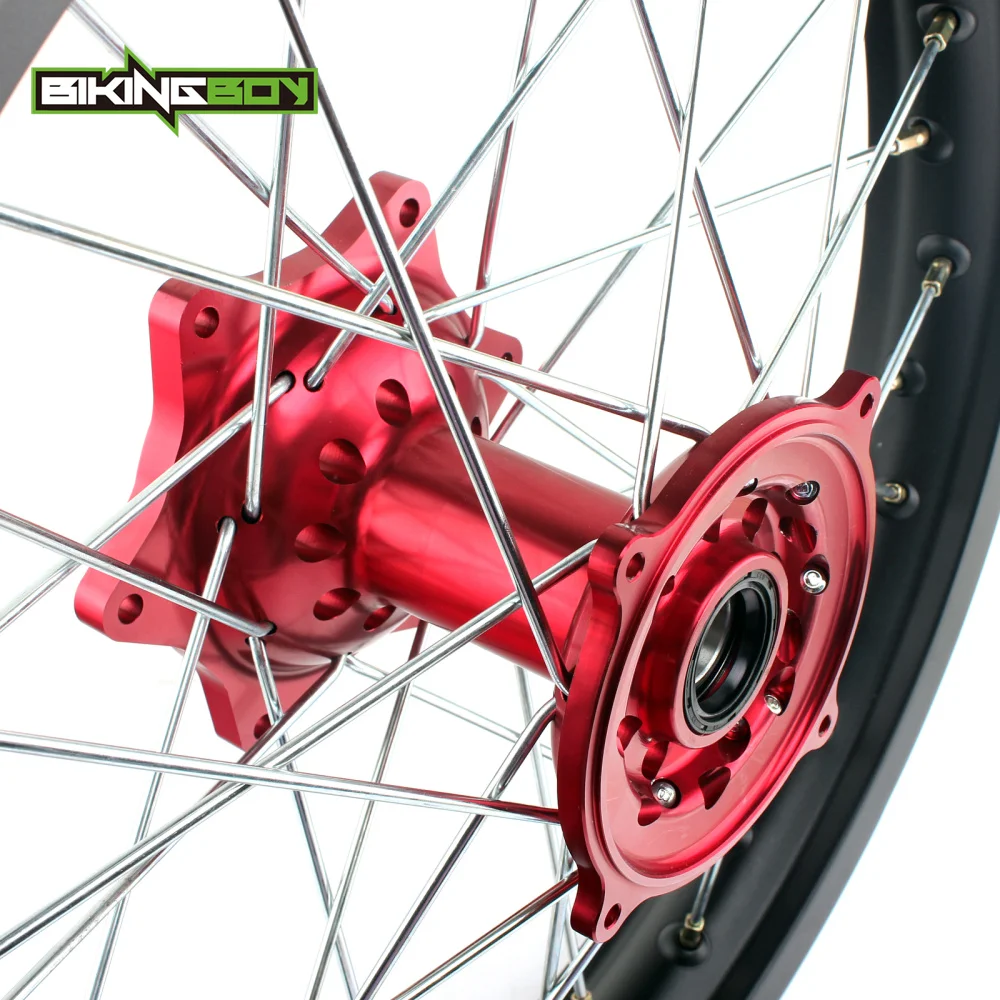 Bikingboy 1" супермото MX Мотокросс заднее колесо обод красный концентратора 36 спиц для Honda CR 125 250 R 02-13 CRF250R 04-13 CRF450R 02-12