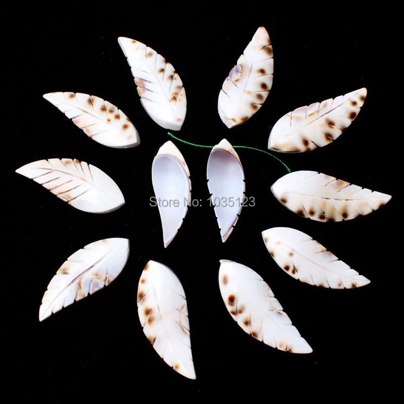 

20x50mm Natural White Shell Carve Leaves Shape Loose Beads Strand 12Pcs Jewelry Accessory w1335