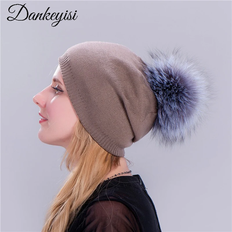 Шапка DANKEYISI с помпоном из меха норки и лисы зимняя кашемировая шапка для женщин