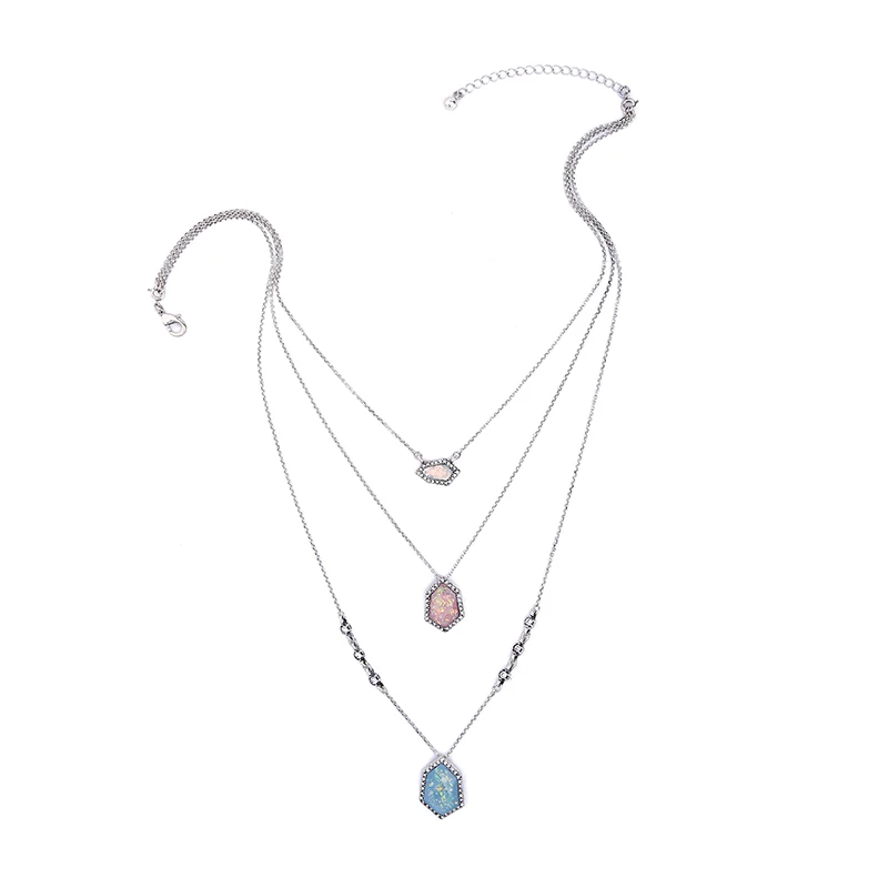 Серебряная цепочка многослойное ожерелье ручная работа геометрические