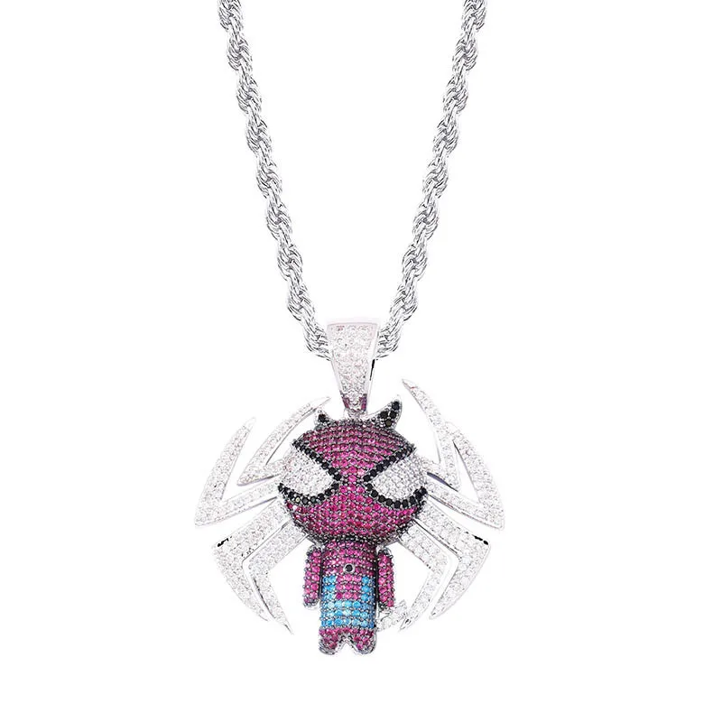 Bling Ice Out Мультфильм Человек паук Мужская подвеска Новое поступление Мода хип хоп