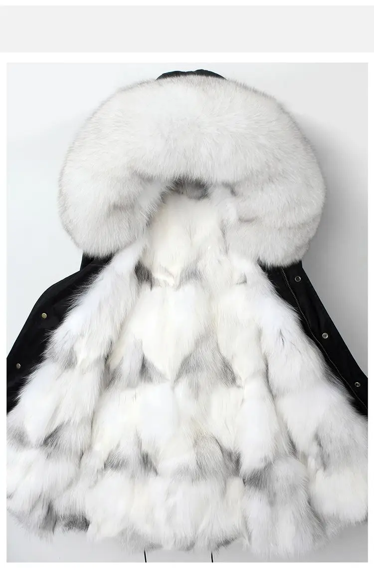 New Fashion Winter Women Real Fox Fur Coat Outerwear Female Naturel Fox Fur Collar Hooded Warm Thicken Jacket Plus Size H12
