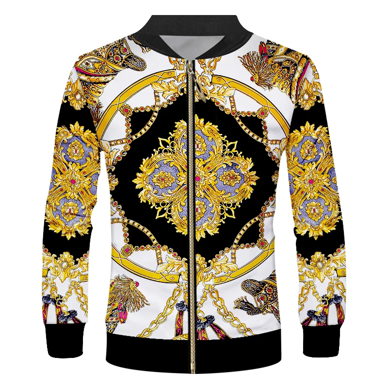 Новинка бейсбольные куртки на молнии с 3d золотым принтом цепей мужская и женская