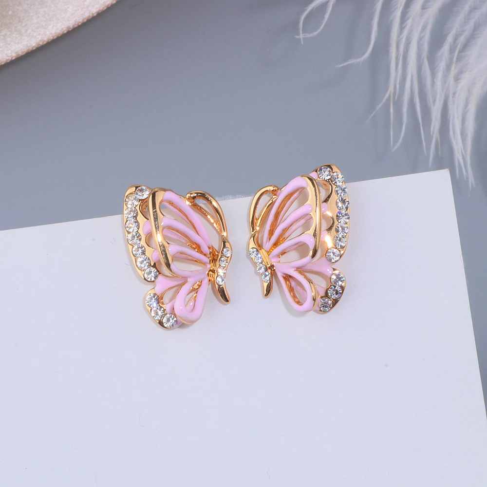 2019 Новые Роскошные полые серьги гвоздики в форме бабочки золотого цвета из