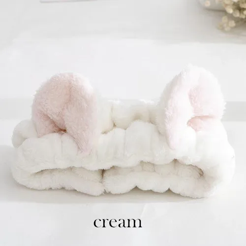 Cream Милые эластичные ободки с кошачьими ушками для женщин, девушек, макияж, мытье лица, повязка для волос, маска для лица, повязка для волос, аксессуары для волос - Цвет: Cream