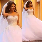 Роскошные бальные платья для милой, свадебные платья, винтажные кружевные жемчужные платья принцессы из белого тюля со шлейфом, свадебные платья