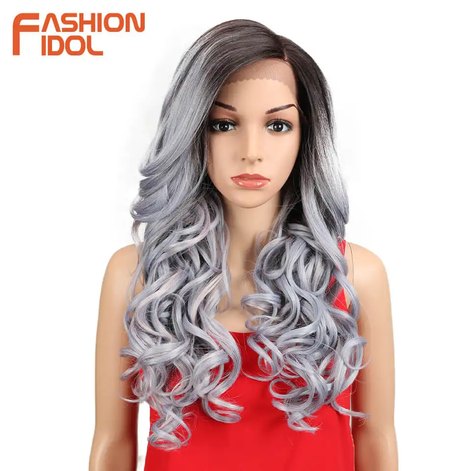 Мода IDOL л часть Синтетические волосы на кружеве парик Ombre 22 дюймов Silver Grey
