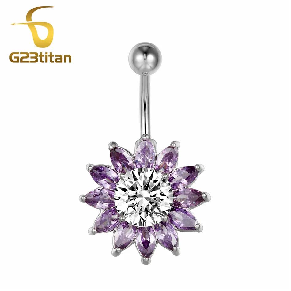 Piercing Jewelry G23titan AAA цветок с цирконом пупка Кольцо пирсинг ювелирные изделия пупка пирсинг Серебряный цвет umbilicus piecing - Окраска металла: Piercing Jewelry