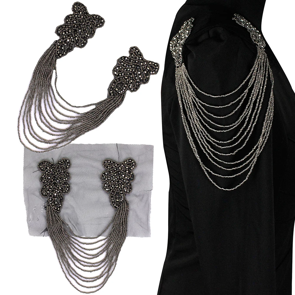 Ручная доска через плечо с бусинами и кисточками 2 шт. аппликация на воротнике