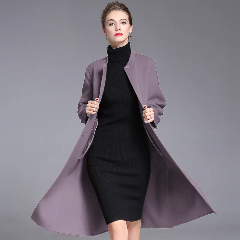 European and American double-sided wool coat women's new mid-long hand-sewn cashmere overcoat in autumn winter of 2018 | Женская