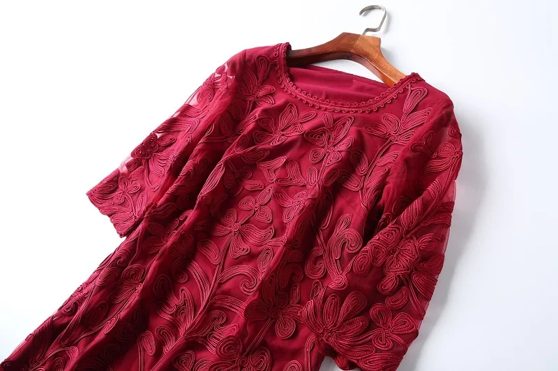 XXXXL платья Vestidos весенне-летние модные коктейльные вечерние женские с круглым вырезом ткань с аппликациями вышивка красное платье синего цвета