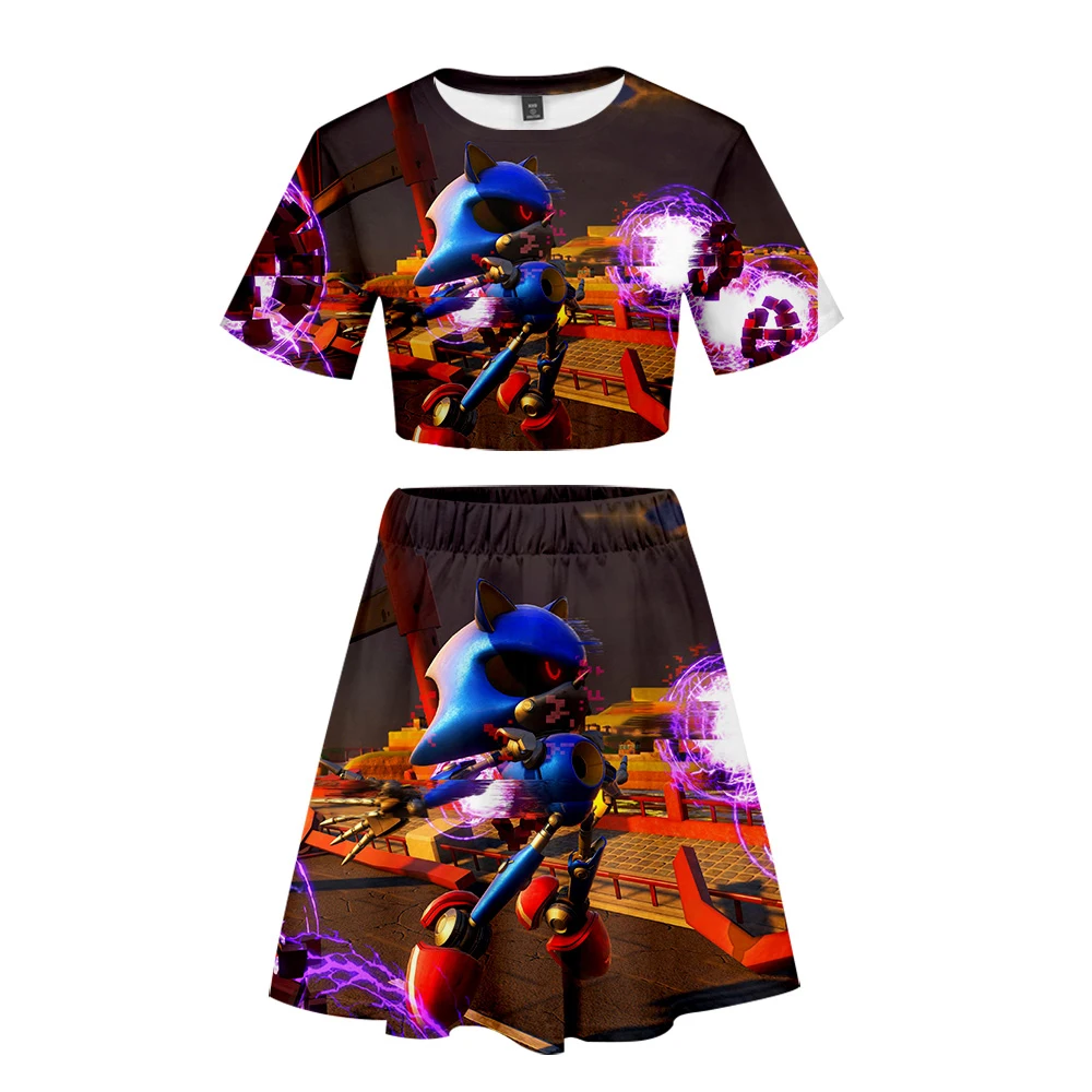 Новейший Модный комплект с юбкой и коротким рукавом забавный летний спортивный
