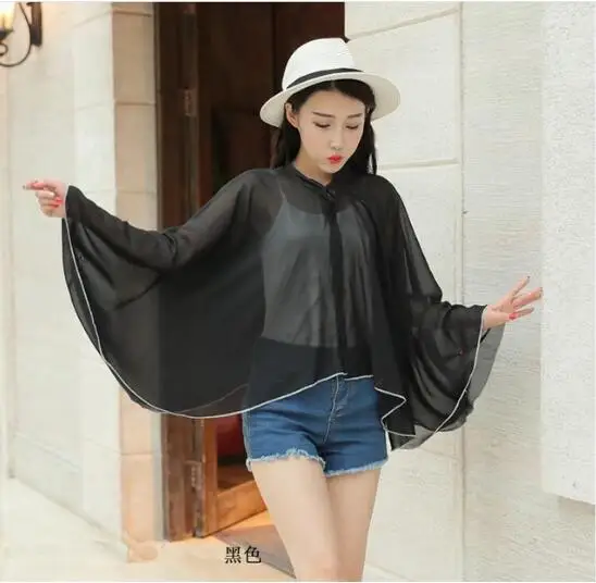 Summer Women Sun Protection Clothing Solid Color Chiffon UV SunScreen Sun Protection Shawl Female