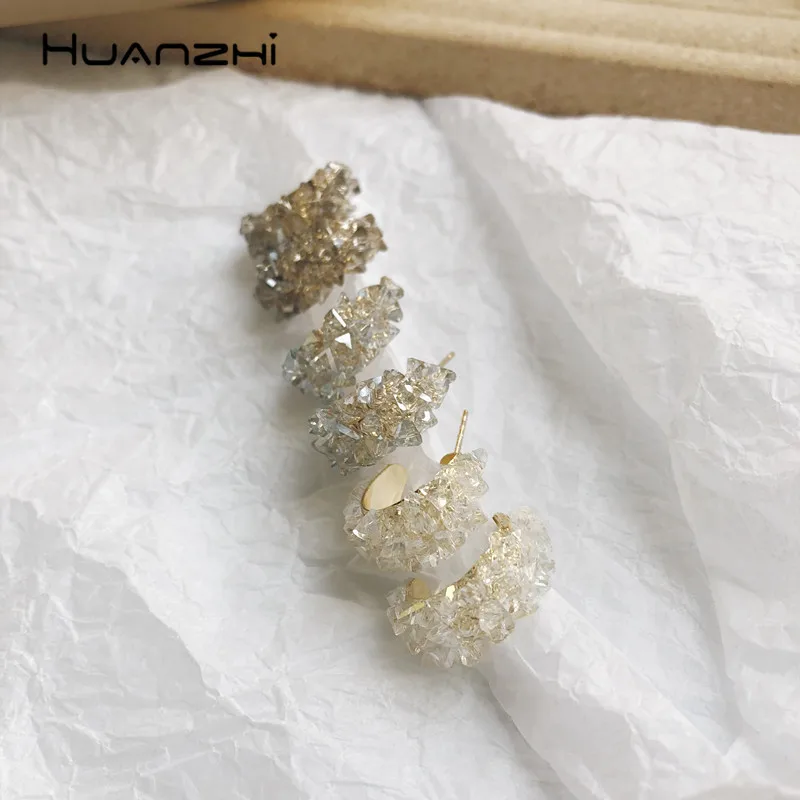 Женские полупрозрачные серьги кольца HUANZHI элегантные C в форме кристаллов для