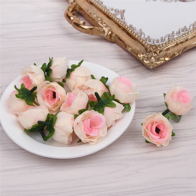 

100pcs Fresh and artificial flowers small tea bud Simulation small tea rose silk flower decoration flower head DIY accessories