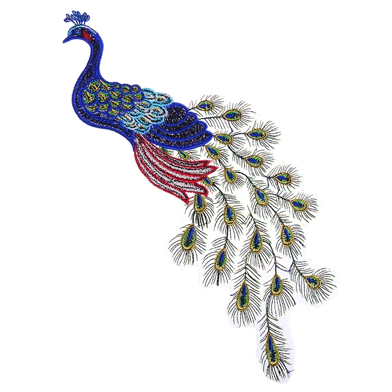 1pcs DIYColorful Sequins Peacock Embroidery Fabric Large Applique Patch African Lace Sew Dress Cloth Decorate Accessory
